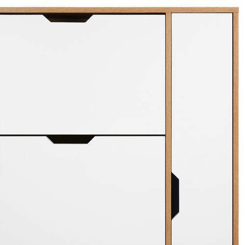 Meuble à chaussures 3 abattants 1 porte SAMUEL imitation chêne et blanc