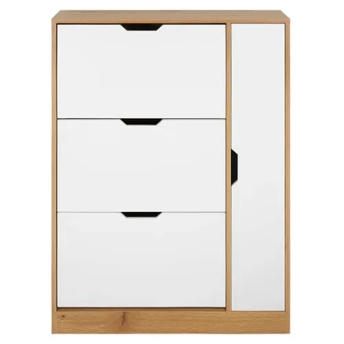 Meuble à chaussures 3 abattants 1 porte SAMUEL imitation chêne et blanc