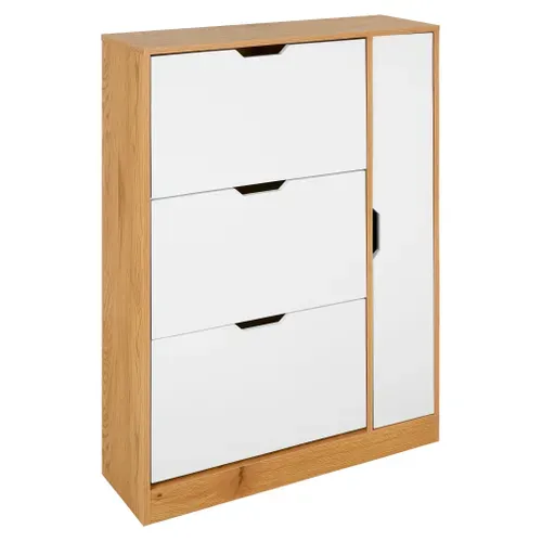 Meuble à chaussures 3 abattants 1 porte SAMUEL imitation chêne et blanc