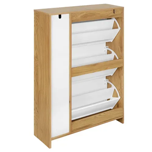 Meuble à chaussures 3 abattants 1 porte SAMUEL imitation chêne et blanc