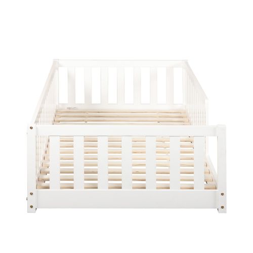 Lit au sol avec barrière 90x190 cm en pin massif avec sommier ELLIA blanc vue détaillée