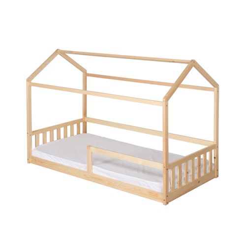 Lit cabane 90x190 cm en pin massif avec sommier RUBY naturel