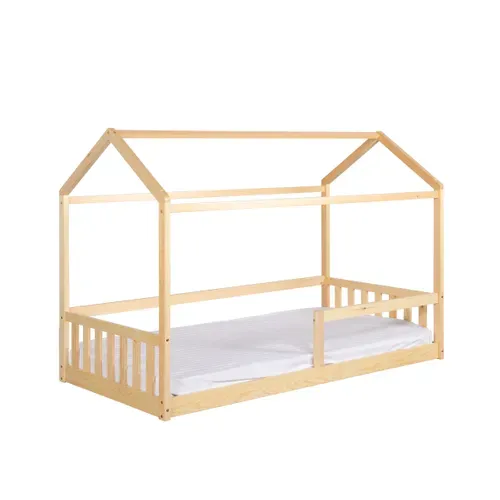 Lit cabane 90x190 cm en pin massif avec sommier RUBY naturel