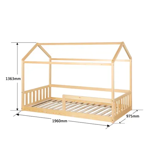 Lit cabane 90x190 cm en pin massif avec sommier RUBY naturel