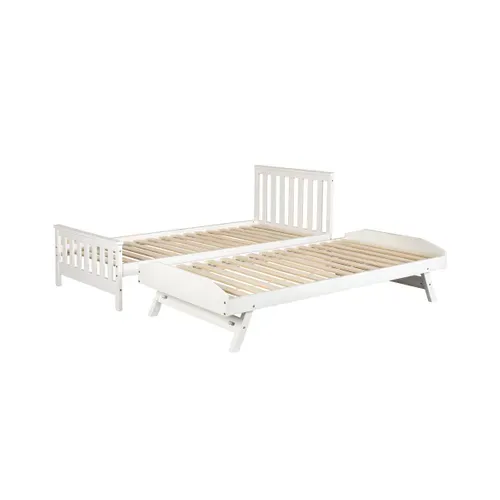 Lit gigogne 2 x 90x190 cm en pin massif avec sommiers SOLINE blanc