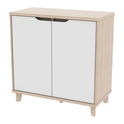Rangement 2 portes NORDIC Blanc et imitation chêne vue de profil