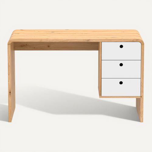 Bureau droit avec tiroirs JOEY imitation chêne et blanc vue de face