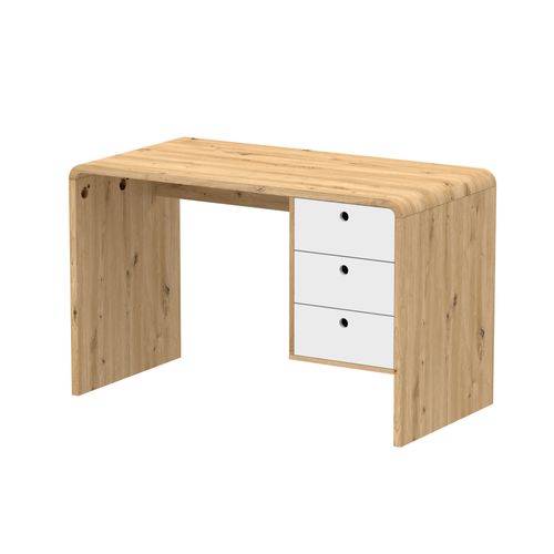 Bureau droit avec tiroirs JOEY imitation chêne et blanc vue de profil