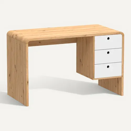Bureau droit avec tiroirs JOEY imitation chêne et blanc vue 3/4