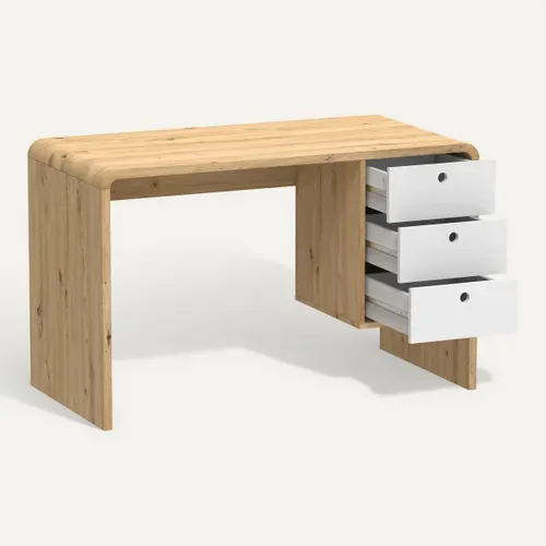 Bureau droit avec tiroirs JOEY imitation chêne et blanc