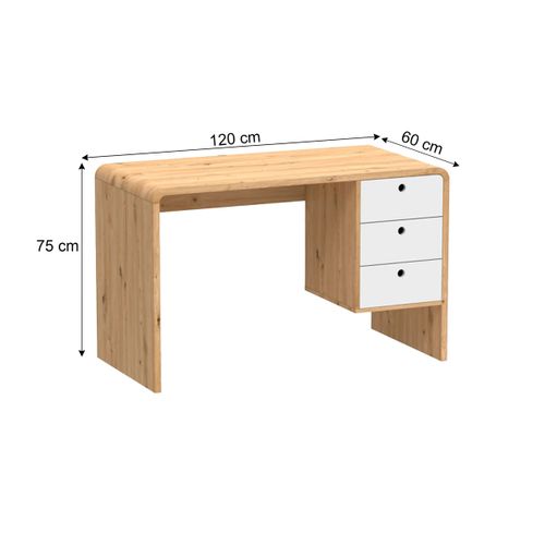 Bureau droit avec tiroirs JOEY imitation chêne et blanc