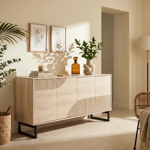 Buffet 4 portes L.178 VALENTINE imitation chêne clair vue d'ambiance 1