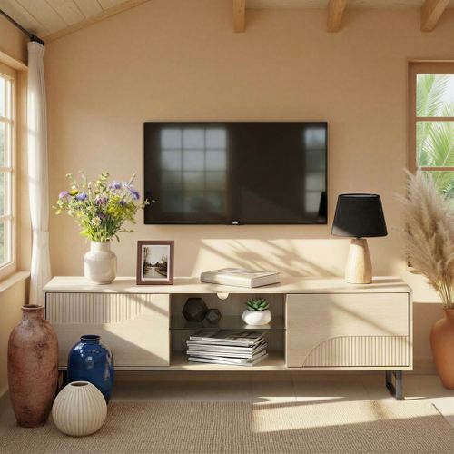Meuble TV L.178 cm VALENTINE imitation chêne clair et noir