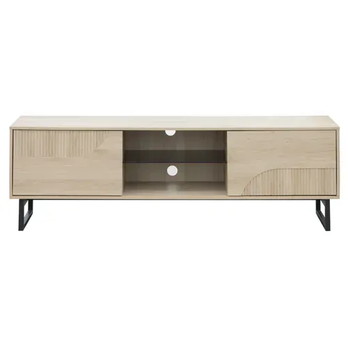Meuble TV L.178 cm VALENTINE imitation chêne clair et noir vue de face