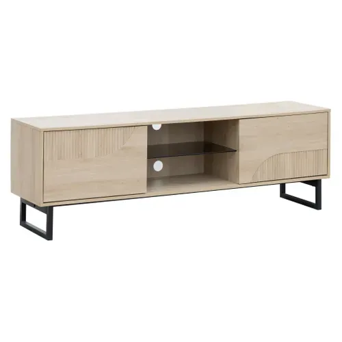Meuble TV L.178 cm VALENTINE imitation chêne clair et noir vue 3/4