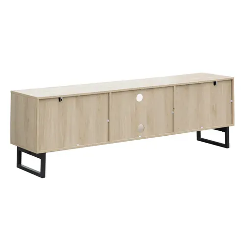 Meuble TV L.178 cm VALENTINE imitation chêne clair et noir vue de derrière