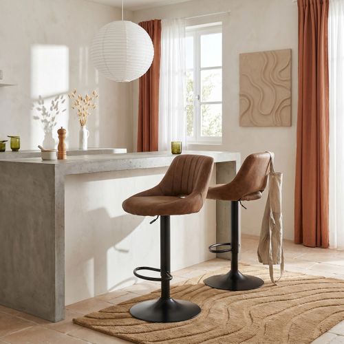 Lot de 2 tabourets de bar pivotants H.61,5cm et up&down AFRA tissu marron vintage vue d'ambiance 1