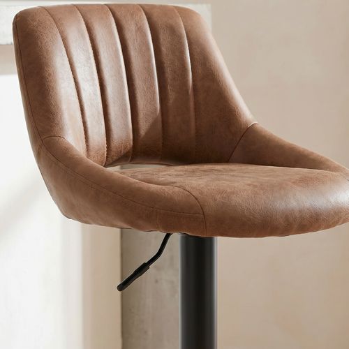 Lot de 2 tabourets de bar pivotants H.61,5cm et up&down AFRA tissu marron vintage