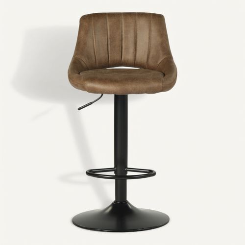 Lot de 2 tabourets de bar pivotants H.61,5cm et up&down AFRA tissu marron vintage vue de face