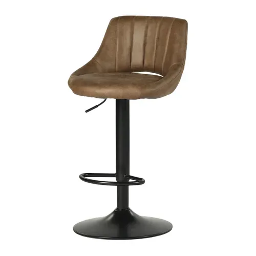 Lot de 2 tabourets de bar pivotants H.61,5cm et up&down AFRA tissu marron vintage vue de profil