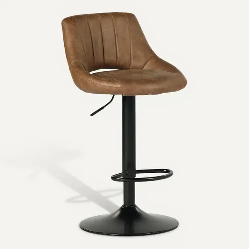 Lot de 2 tabourets de bar pivotants H.61,5cm et up&down AFRA tissu marron vintage vue 3/4
