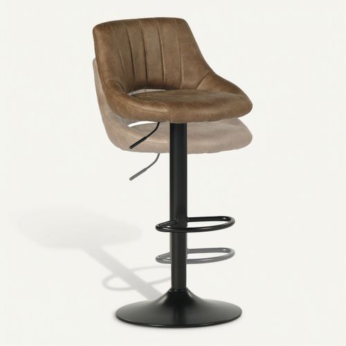 Lot de 2 tabourets de bar pivotants H.61,5cm et up&down AFRA tissu marron vintage