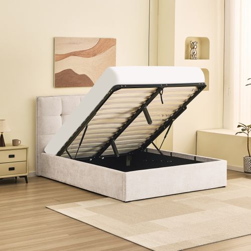 Lit coffre 140x190 cm tissu velours beige CORALIE