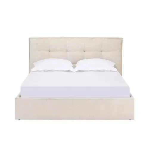 Lit coffre 140x190 cm tissu velours beige CORALIE