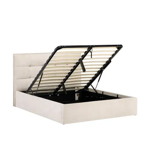 Lit coffre 140x190 cm tissu velours beige CORALIE