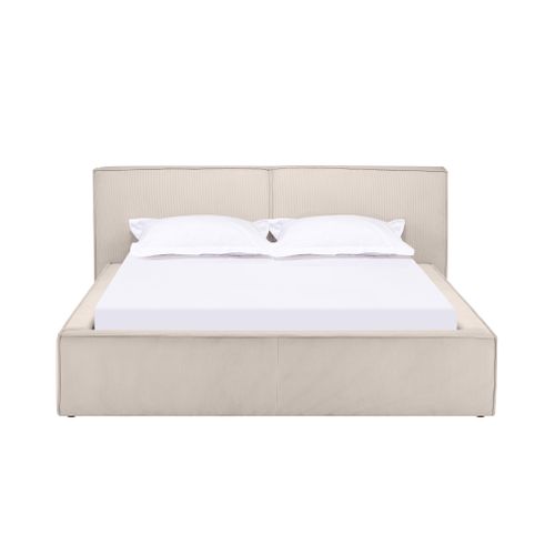 Lit coffre 140x190 cm velours côtelé beige EZRA vue de face