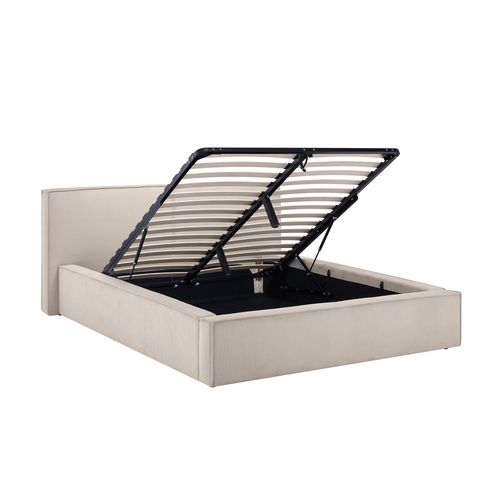 Lit coffre 140x190 cm velours côtelé beige EZRA