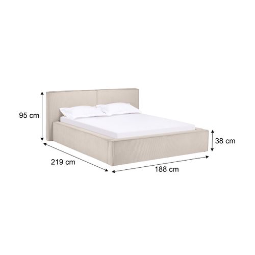 Lit coffre 140x190 cm velours côtelé beige EZRA