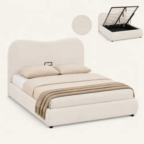 Lit coffre 140x190 cm ALIZEE tissu beige vue 3/4