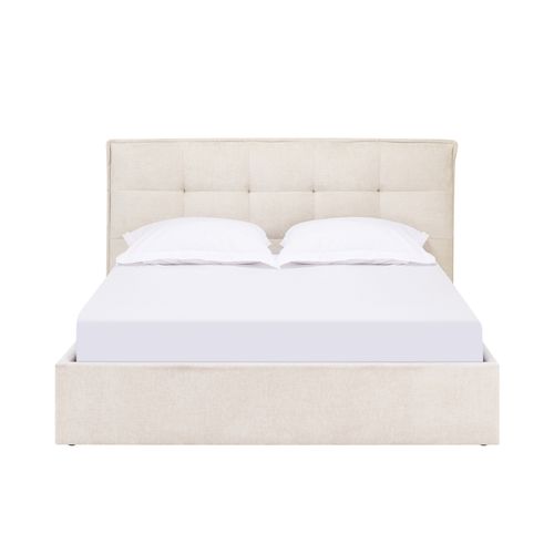 Lit coffre 160x200 cm tissu velours beige CORALIE vue de face