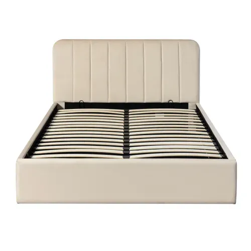 Lit coffre 140x190 cm velours beige ANNA