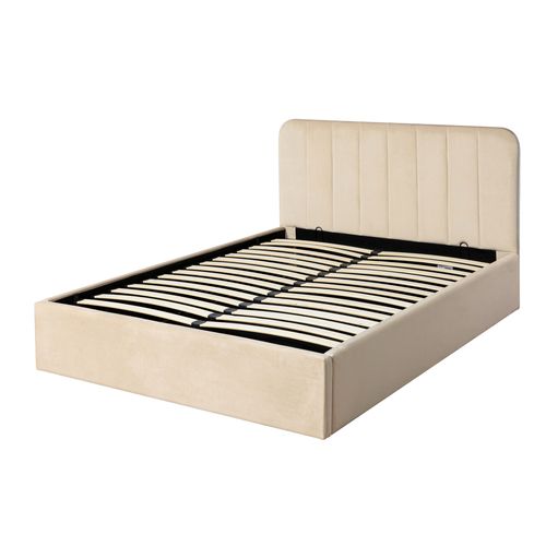 Lit coffre 140x190 cm velours beige ANNA