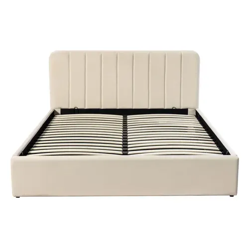 Lit coffre 160x200 cm velours beige ANNA
