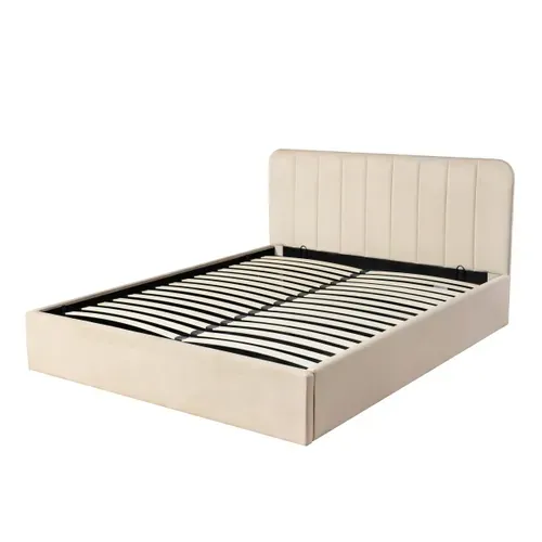 Lit coffre 160x200 cm velours beige ANNA