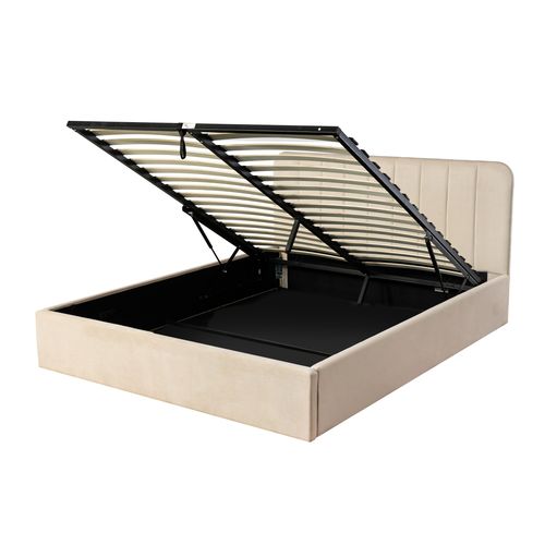 Lit coffre 160x200 cm velours beige ANNA
