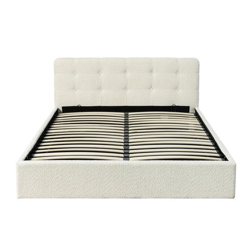 Lit coffre 160x200 cm tissu bouclette beige LYLA vue de face