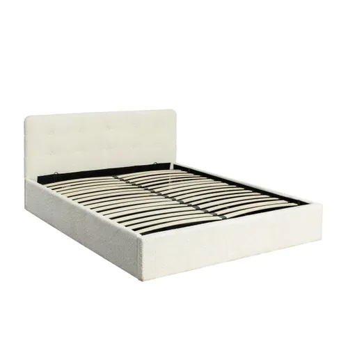 Lit coffre 160x200 cm tissu bouclette beige LYLA vue de profil