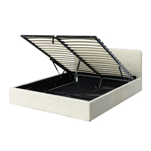 Lit coffre 160x200 cm tissu bouclette beige LYLA