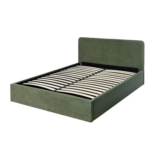 Lit coffre 140x190 cm velours côtelé vert LYLA
