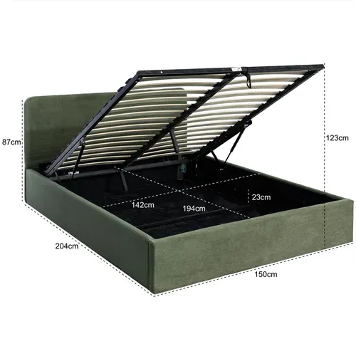 Lit coffre 140x190 cm velours côtelé vert LYLA
