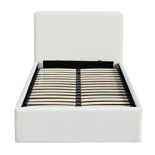 Lit coffre 90x190 cm velours côtelé blanc LYLA