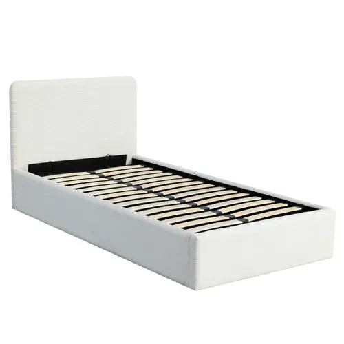 Lit coffre 90x190 cm velours côtelé blanc LYLA