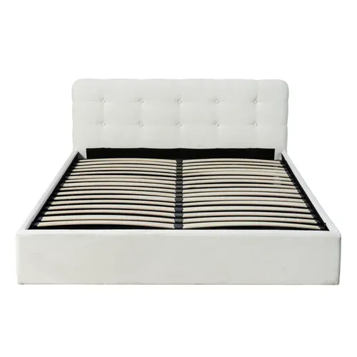 Lit coffre 160x200 cm velours côtelé blanc LYLA