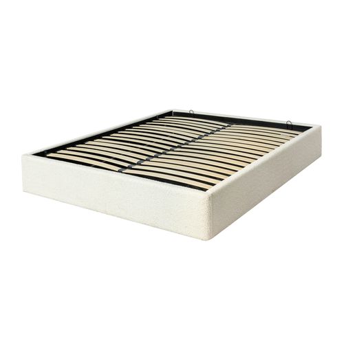 Lit coffre 140x190 cm tissu bouclette beige PARMA vue de profil