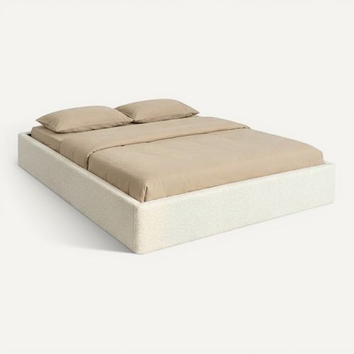 Lit coffre 140x190 cm tissu bouclette beige PARMA vue 3/4
