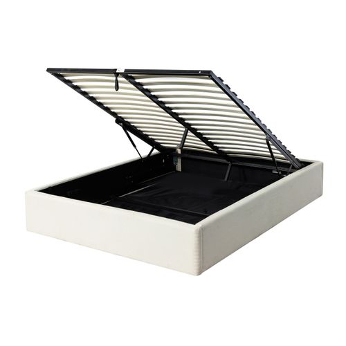 Lit coffre 140x190 cm velours côtelé blanc PARMA